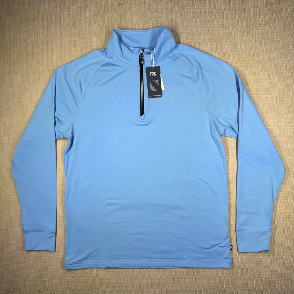 Cutter & Buck Mens Adapt Eco Knit 1/4 Zip Pullover Light Blue Size Medium NWT